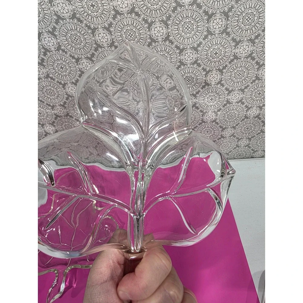 Clear Glass Maple Leaf Shaped Candy‎ Nut Dish 1-Divided Serving Tray Set Holiday
